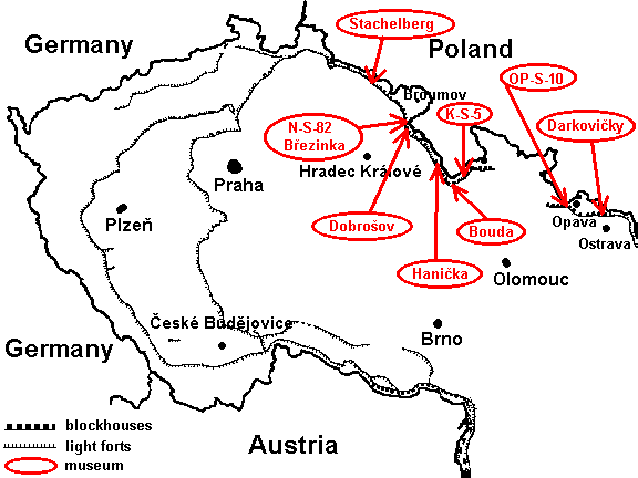 map of museums of Cz. forts